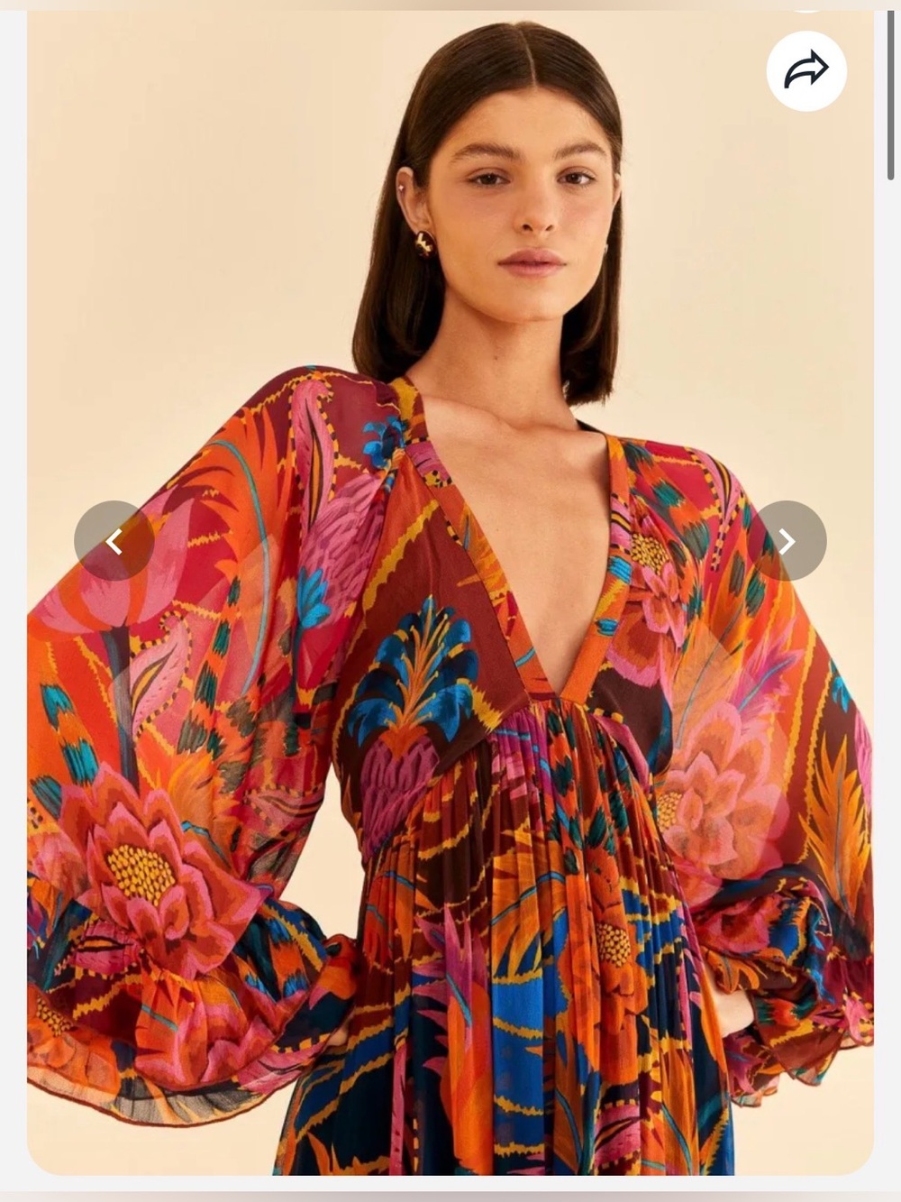 Farm Rio Vintage Wave Maxi Dress Small Colorful Floral Boho Long Sleeve Vacation - Picture 2 of 8